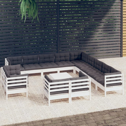 4-Delige Loungeset Met Kussens Massief Grenenhout Wit