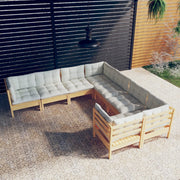 Loungeset 8-delig massief grenenhout crèmekleurige kussens