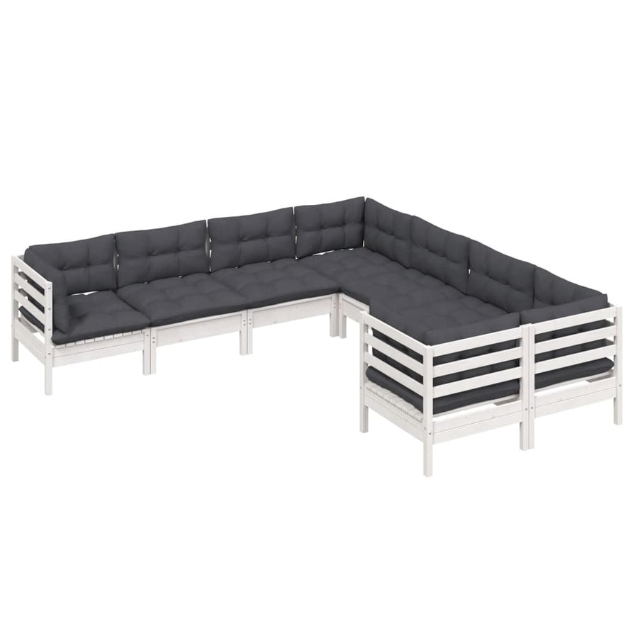 8-Delige Loungeset Met Kussens Massief Grenenhout Wit