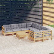 Loungeset 9-delig grenenhout grijs