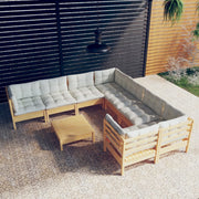 Loungeset 9-delig grenenhout crèmekleurige kussens