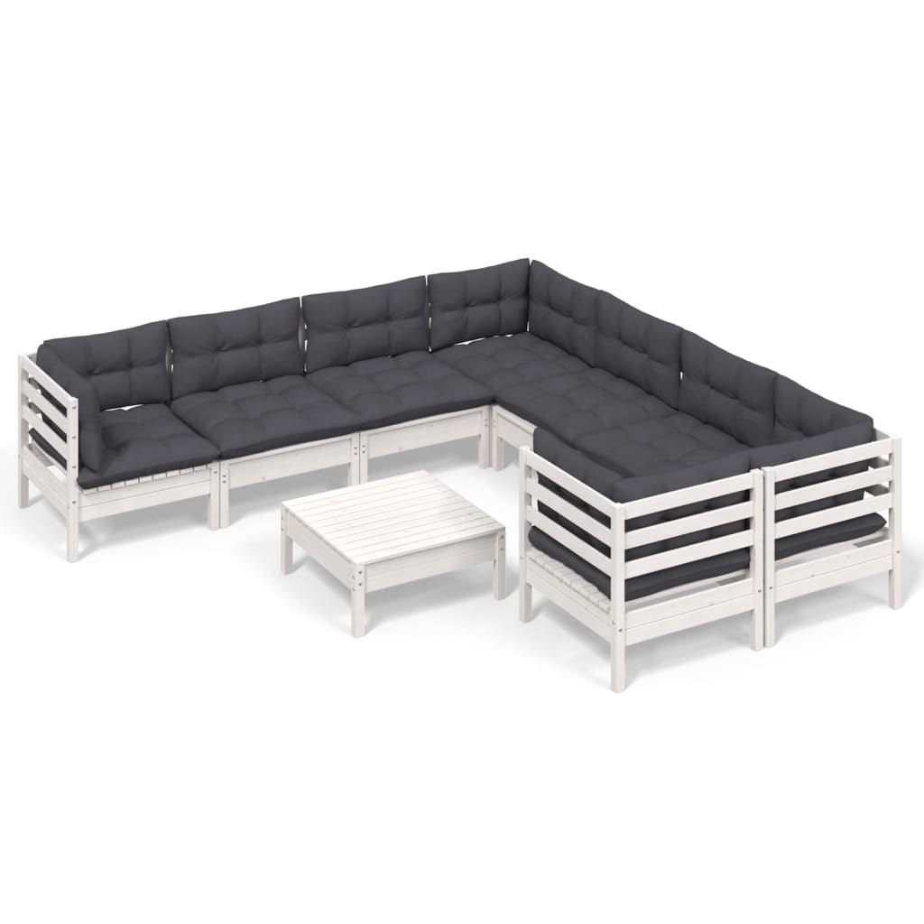 9-Delige Loungeset Met Kussens Grenenhout Wit