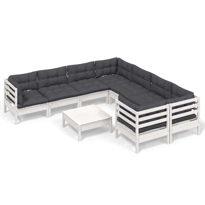 9-Delige Loungeset Met Kussens Grenenhout Wit