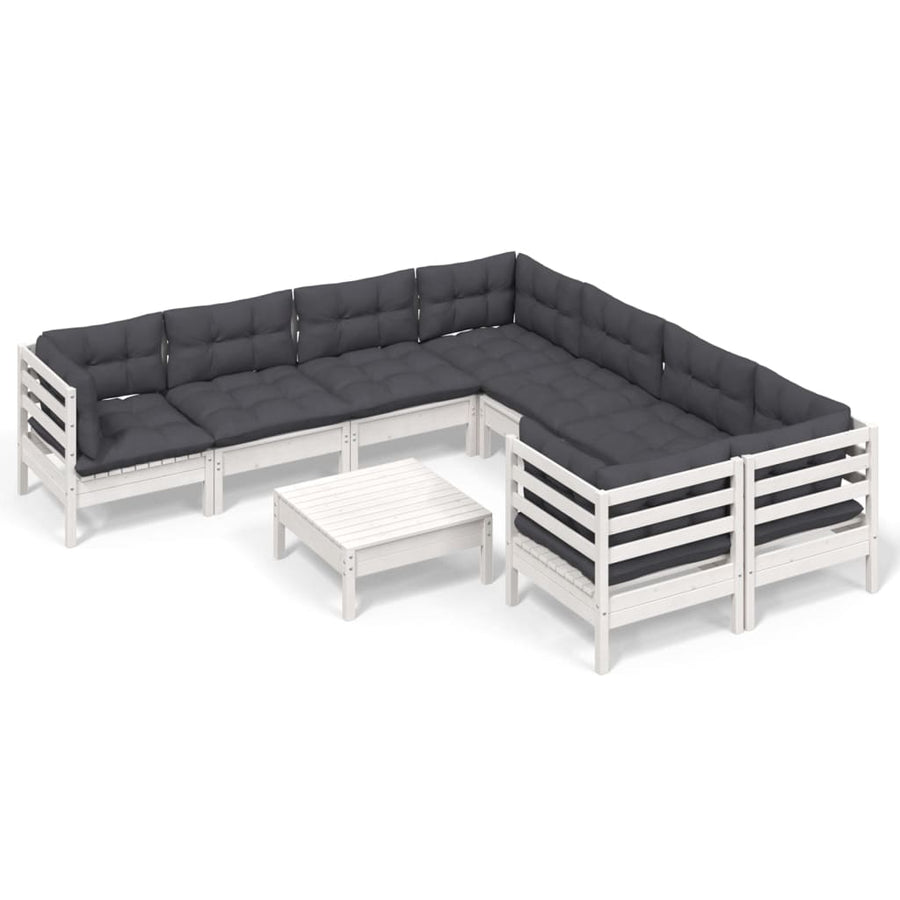 9-Delige Loungeset Met Kussens Grenenhout Wit