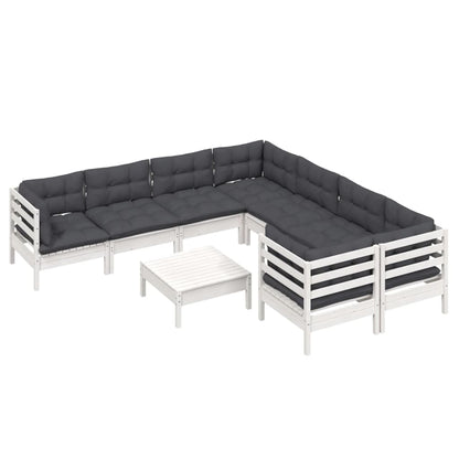 9-Delige Loungeset Met Kussens Grenenhout Wit