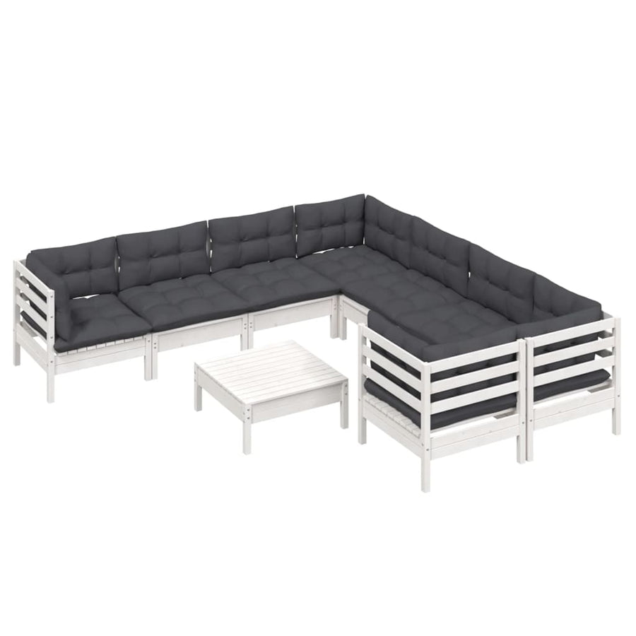 9-Delige Loungeset Met Kussens Grenenhout Wit