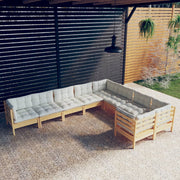Loungeset 9-delig grenenhout crèmekleurige kussens