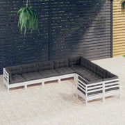 Loungeset 9-delig grenenhout wit met kussens
