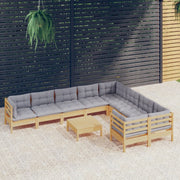 Loungeset grenenhout 10-delig grijs