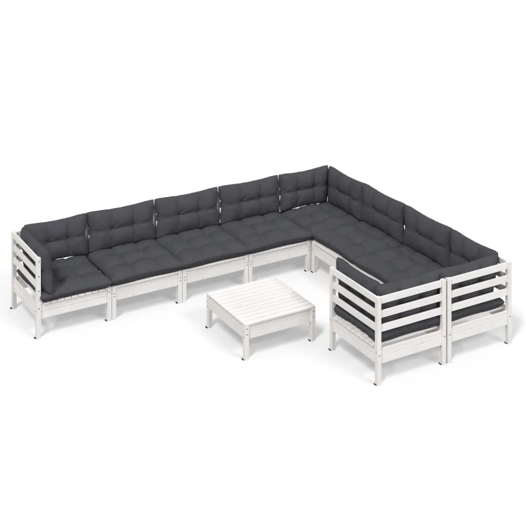 10-Delige Loungeset Met Kussens Grenenhout Wit