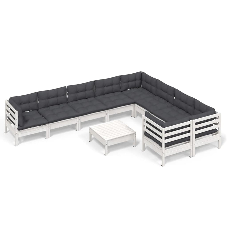 10-Delige Loungeset Met Kussens Grenenhout Wit