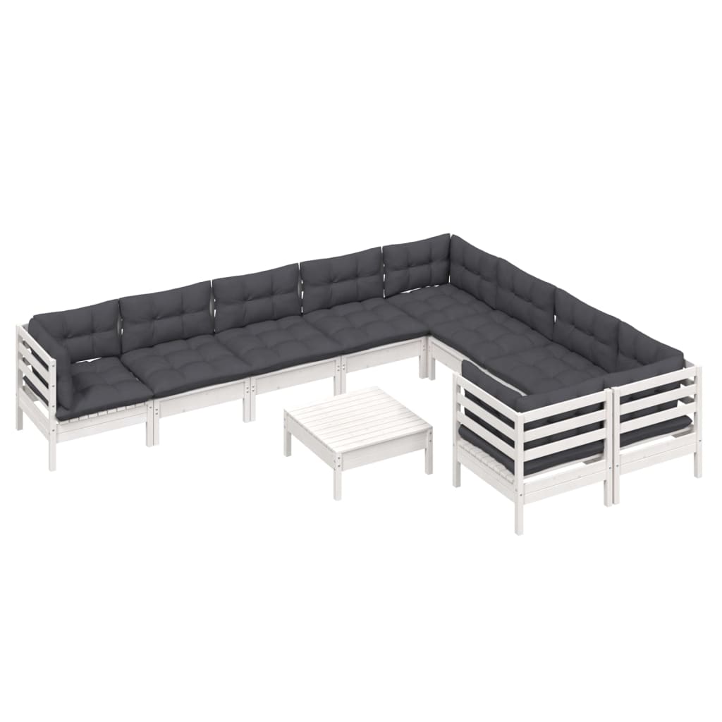 10-Delige Loungeset Met Kussens Grenenhout Wit