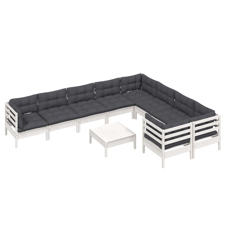 10-Delige Loungeset Met Kussens Grenenhout Wit