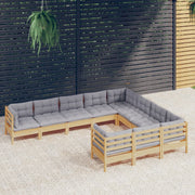 Loungeset 10-delig grenenhout grijs