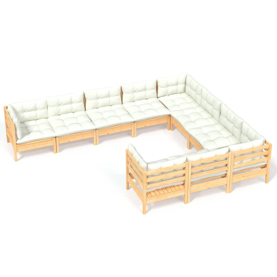 10-Delige Loungeset Met Kleurige Kussens Grenenhout Bruin en crème