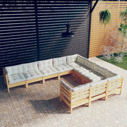 Loungeset 10-delig grenenhout crèmekleurige kussens