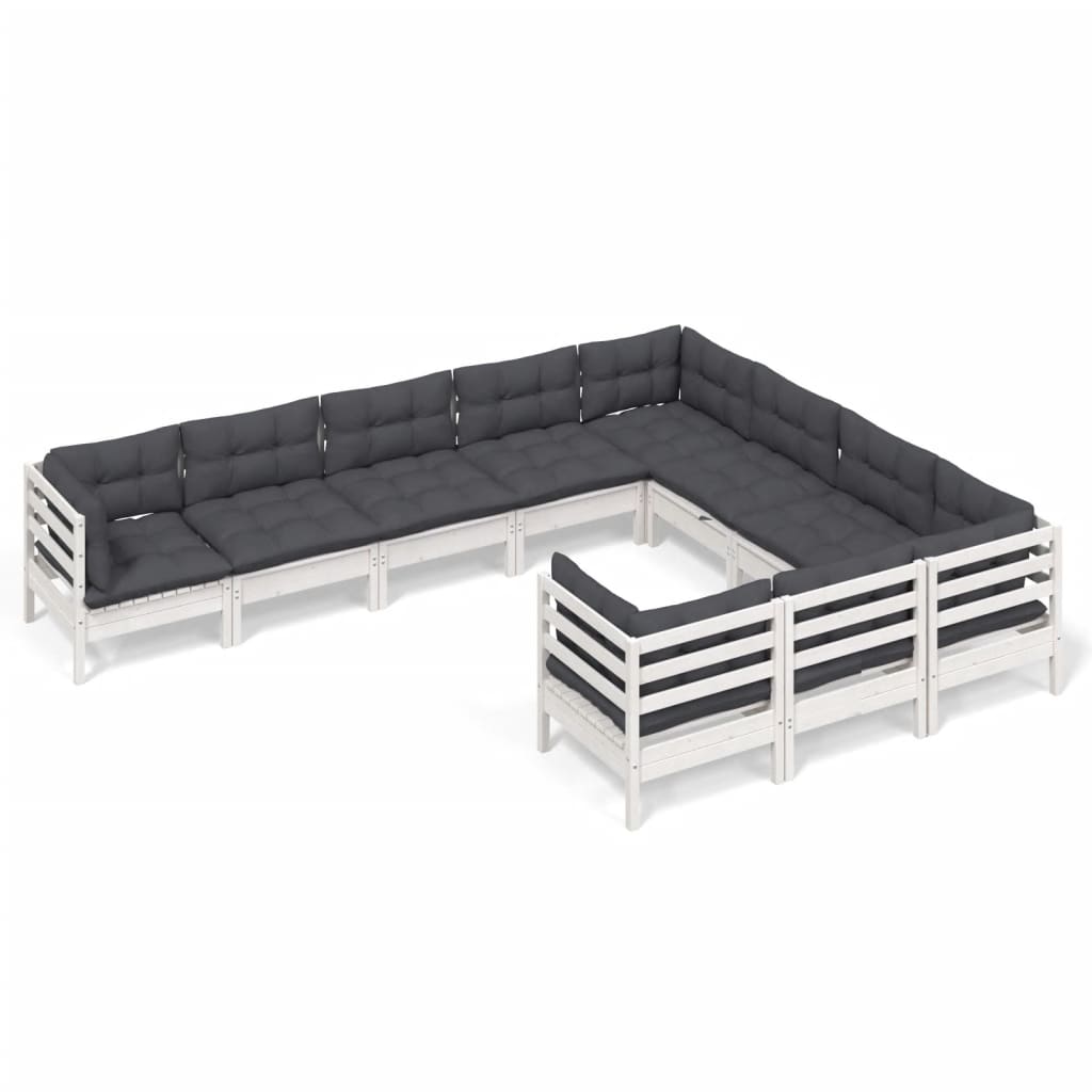 10-Delige Loungeset Met Kussens Grenenhout Wit