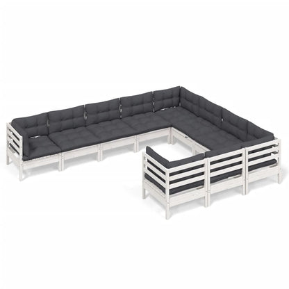 10-Delige Loungeset Met Kussens Grenenhout Wit