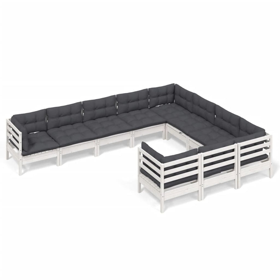 10-Delige Loungeset Met Kussens Grenenhout Wit