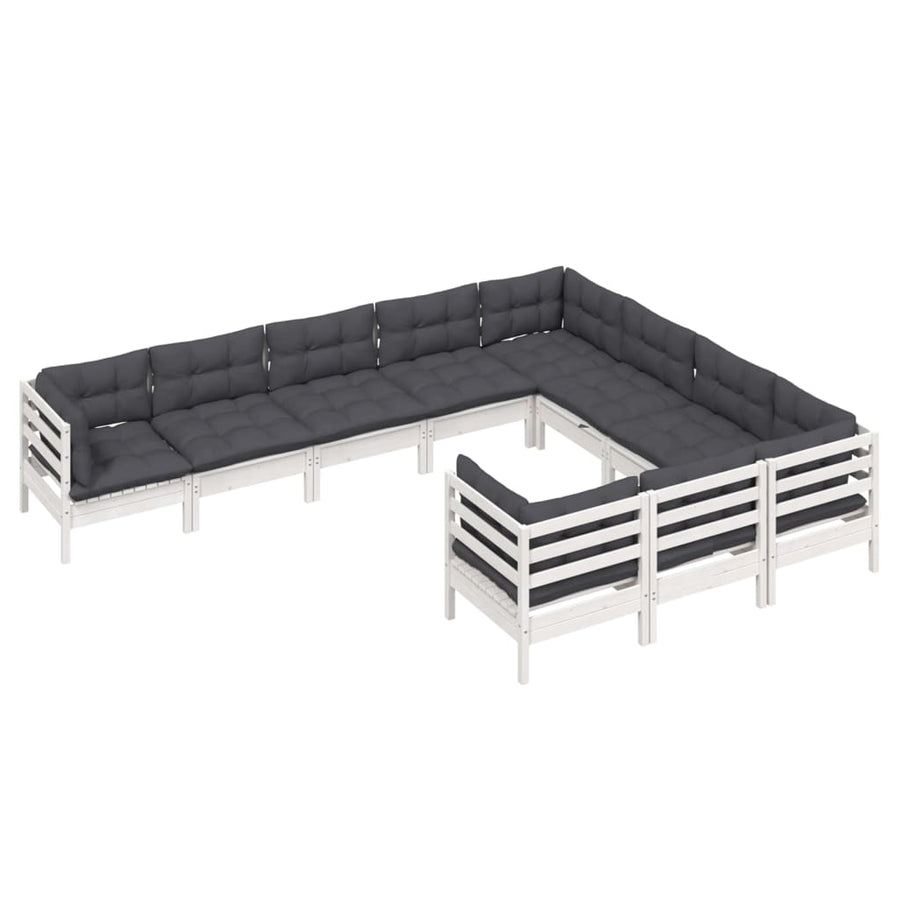 10-Delige Loungeset Met Kussens Grenenhout Wit