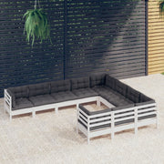 Loungeset 10-delig grenenhout wit met kussens