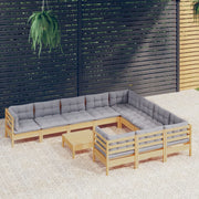 Loungeset 11-delig grenenhout grijs