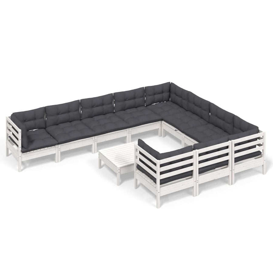 11-Delige Loungeset Met Kussens Grenenhout Wit