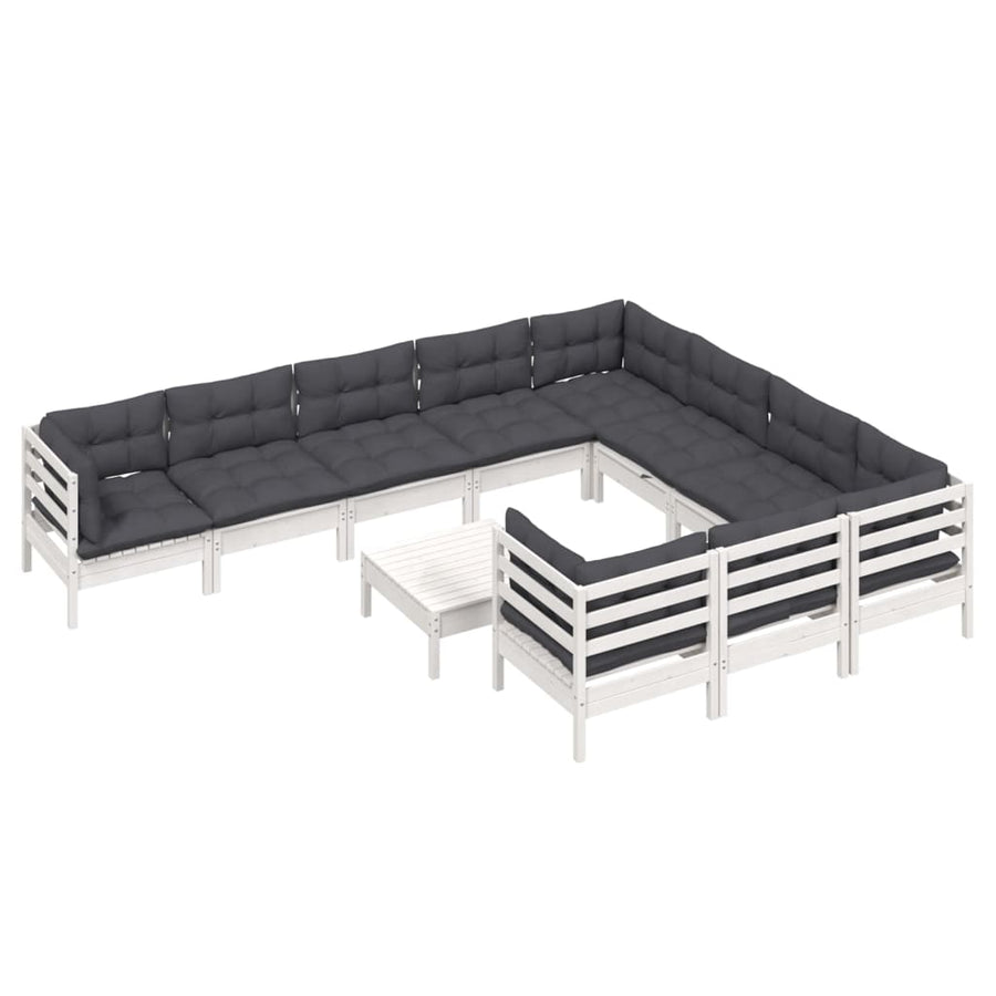 11-Delige Loungeset Met Kussens Grenenhout Wit