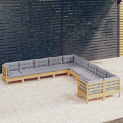 Loungeset grenenhout 10-delig grijs
