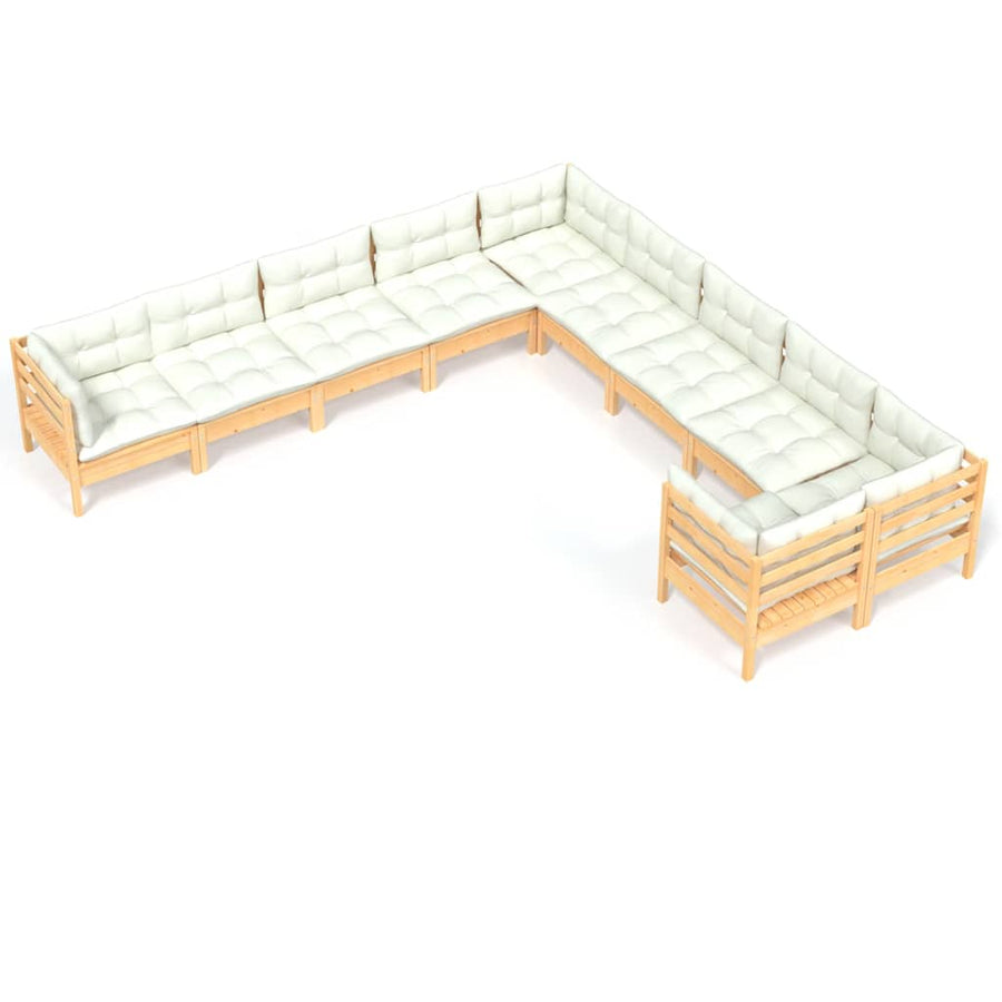 10-Delige Loungeset Met Kleurige Kussens Grenenhout Bruin en crème