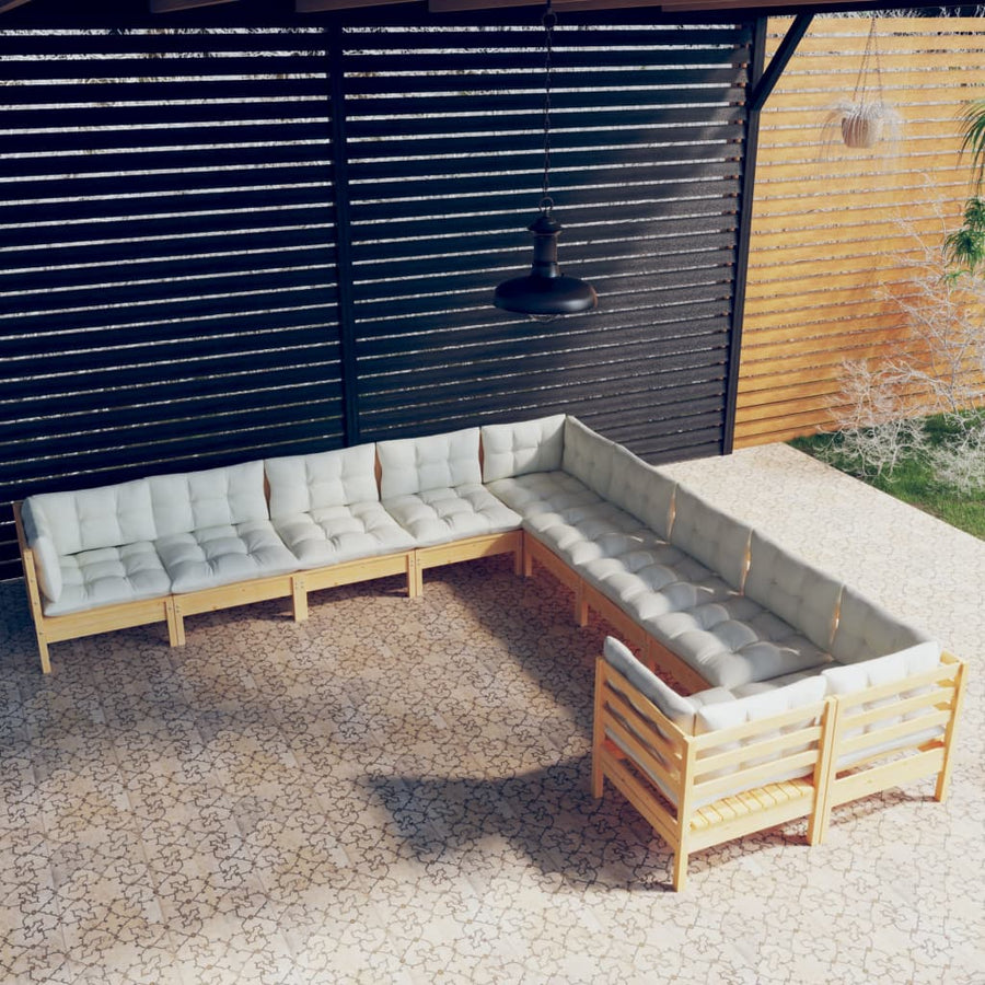 10-Delige Loungeset Met Kleurige Kussens Grenenhout Bruin en crème
