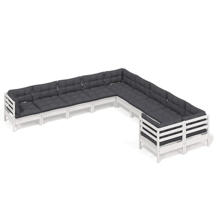 10-Delige Loungeset Met Kussens Grenenhout Wit