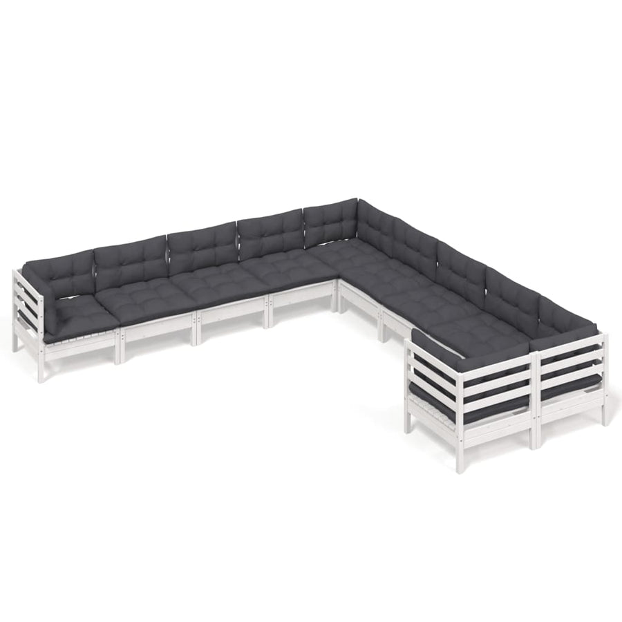 10-Delige Loungeset Met Kussens Grenenhout Wit