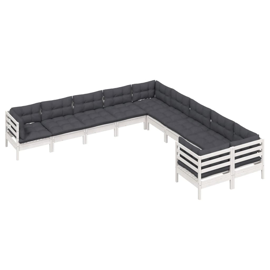 10-Delige Loungeset Met Kussens Grenenhout Wit
