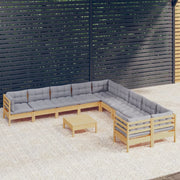 Loungeset 11-delig grenenhout grijs