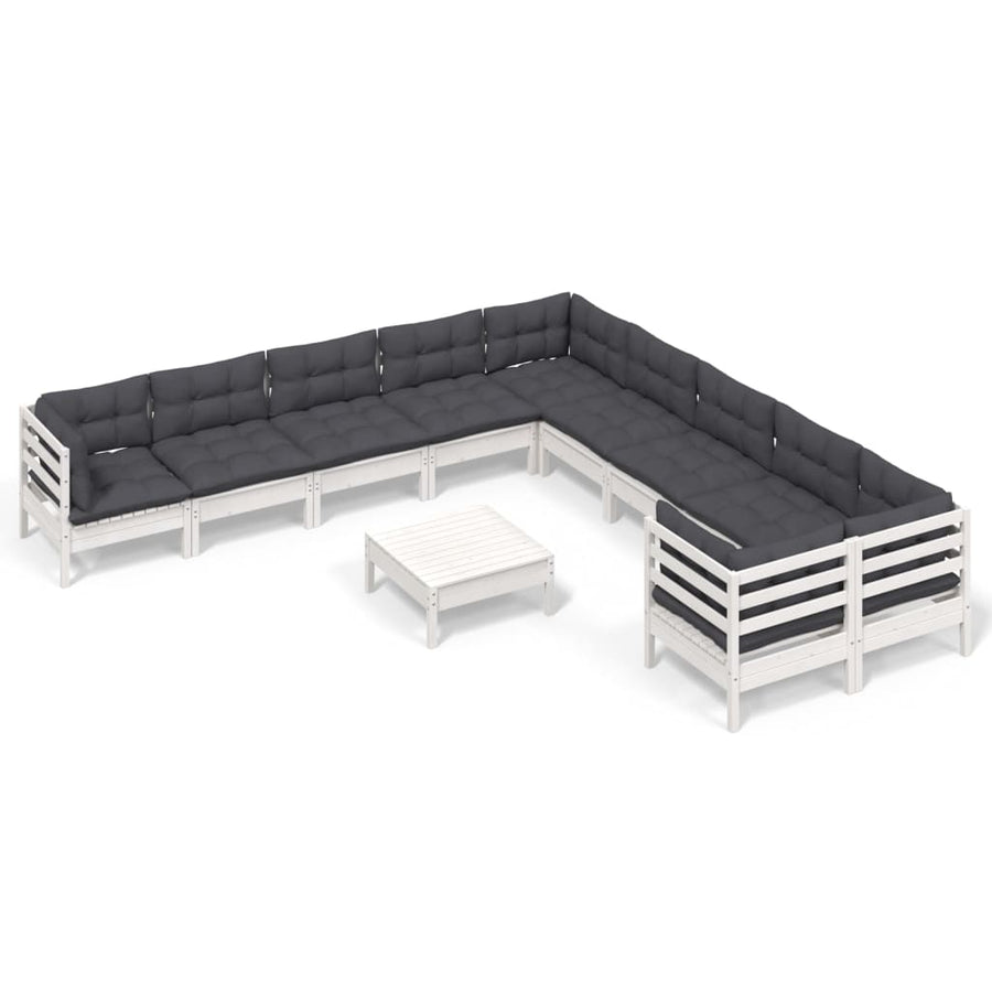 11-Delige Loungeset Met Kussens Grenenhout Wit