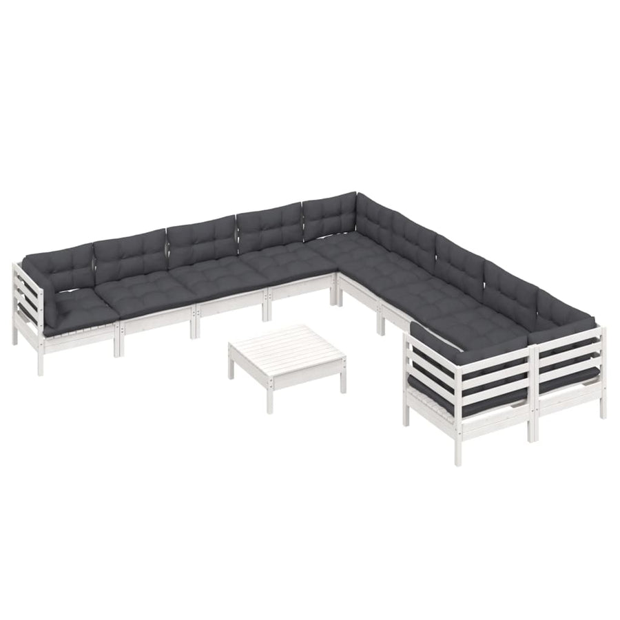 11-Delige Loungeset Met Kussens Grenenhout Wit