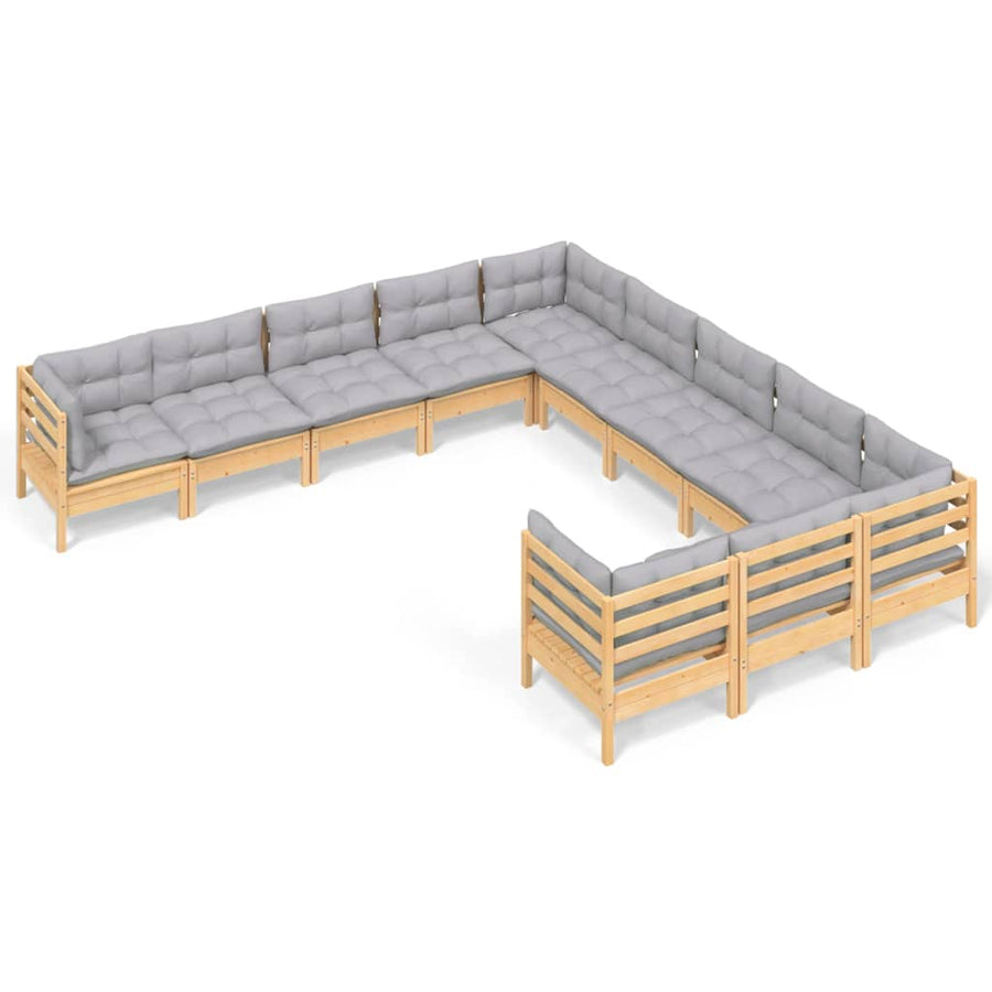 -Delige Loungeset Met Grijze Kussens Grenenhout Bruin en grijs