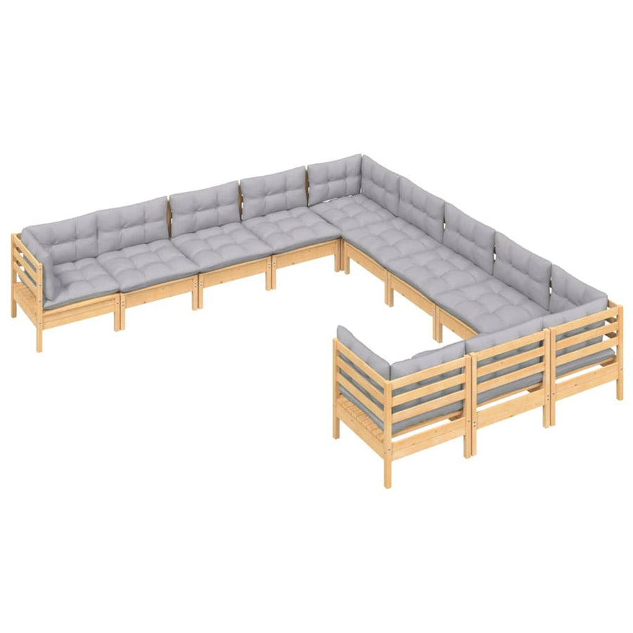 -Delige Loungeset Met Grijze Kussens Grenenhout Bruin en grijs
