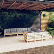 Loungeset 11-delig grenenhout grijs