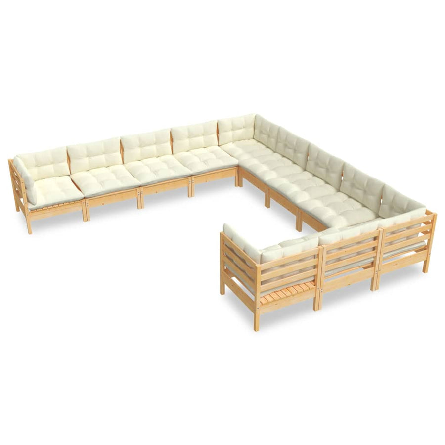 -Delige Loungeset Met Kleurige Kussens Grenenhout Bruin en crème