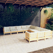 Loungeset 11-delig grenenhout crème kussens