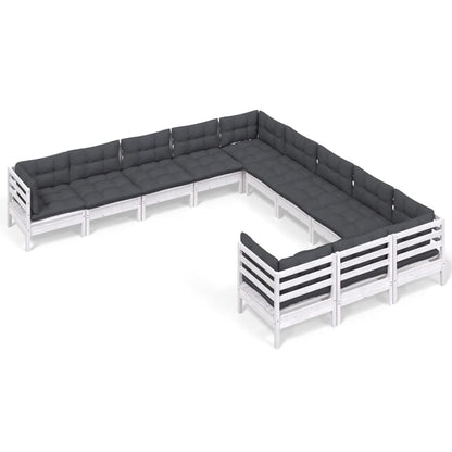 -Delige Loungeset Met Kussens Grenenhout Wit