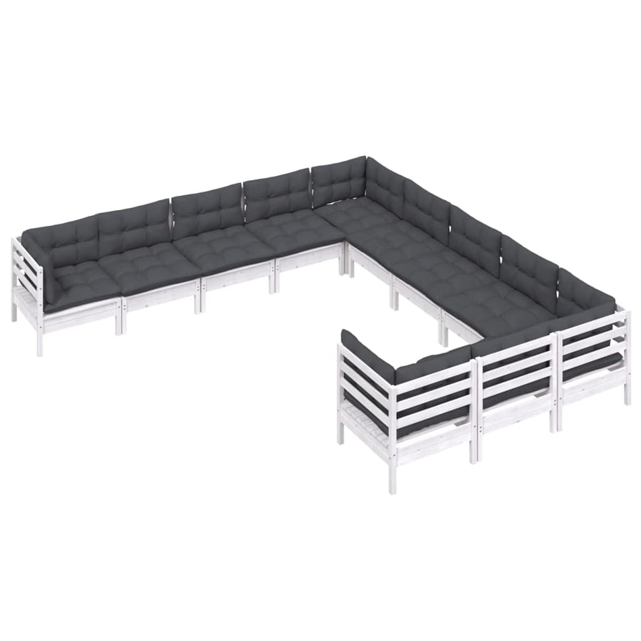 -Delige Loungeset Met Kussens Grenenhout Wit