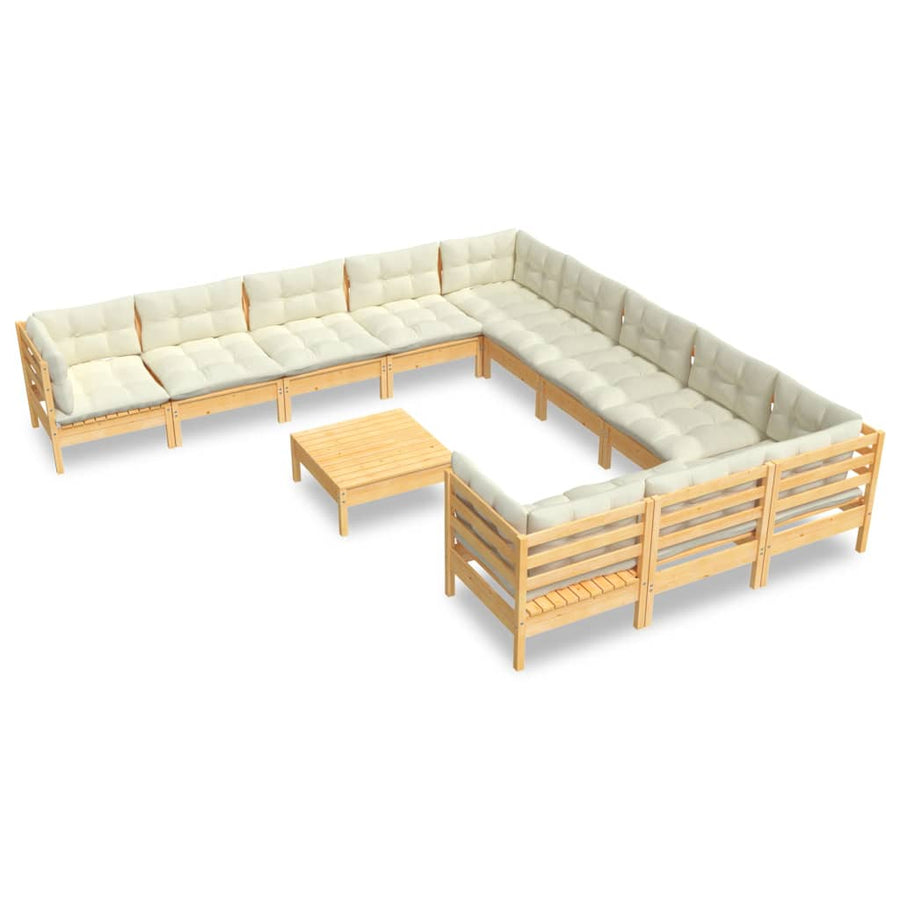 2-Delige Loungeset Met Kleurige Kussens Grenenhout Bruin en crème