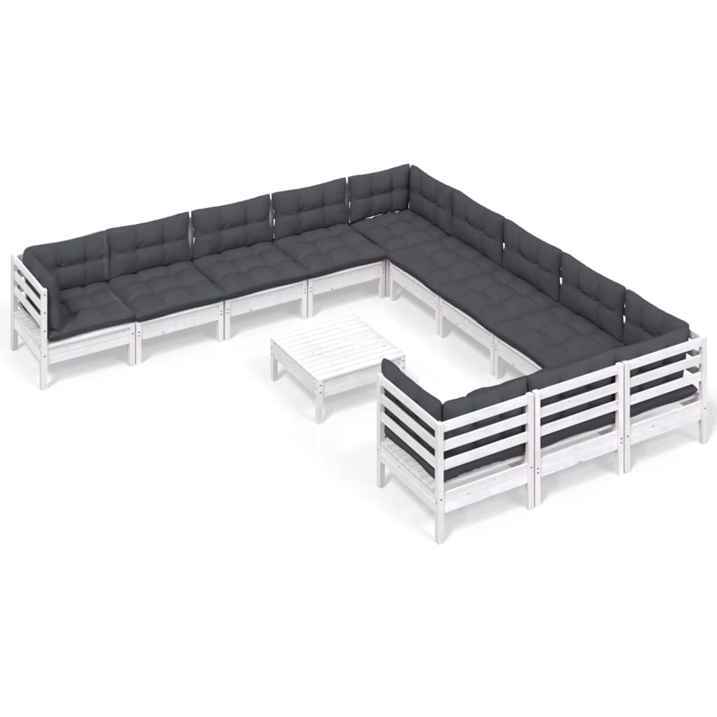2-Delige Loungeset Met Kussens Massief Grenenhout Wit