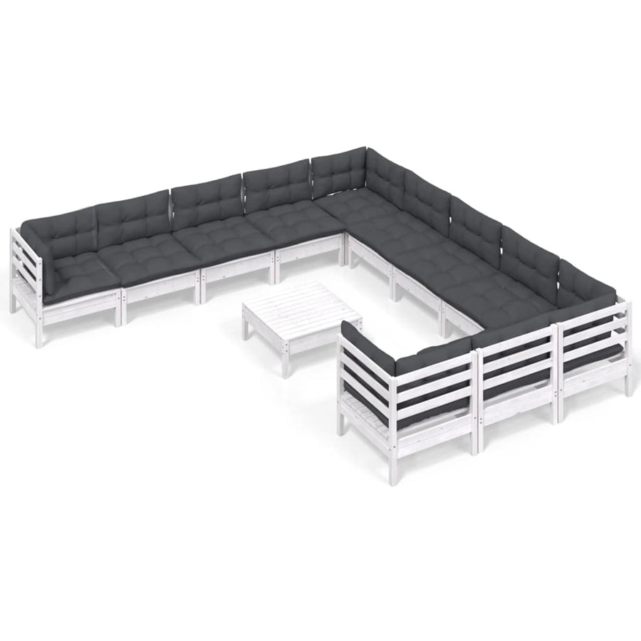2-Delige Loungeset Met Kussens Massief Grenenhout Wit