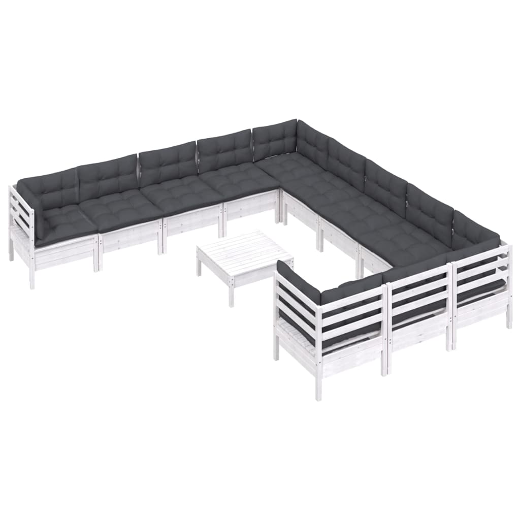 2-Delige Loungeset Met Kussens Massief Grenenhout Wit