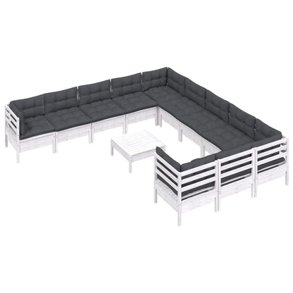 2-Delige Loungeset Met Kussens Massief Grenenhout Wit
