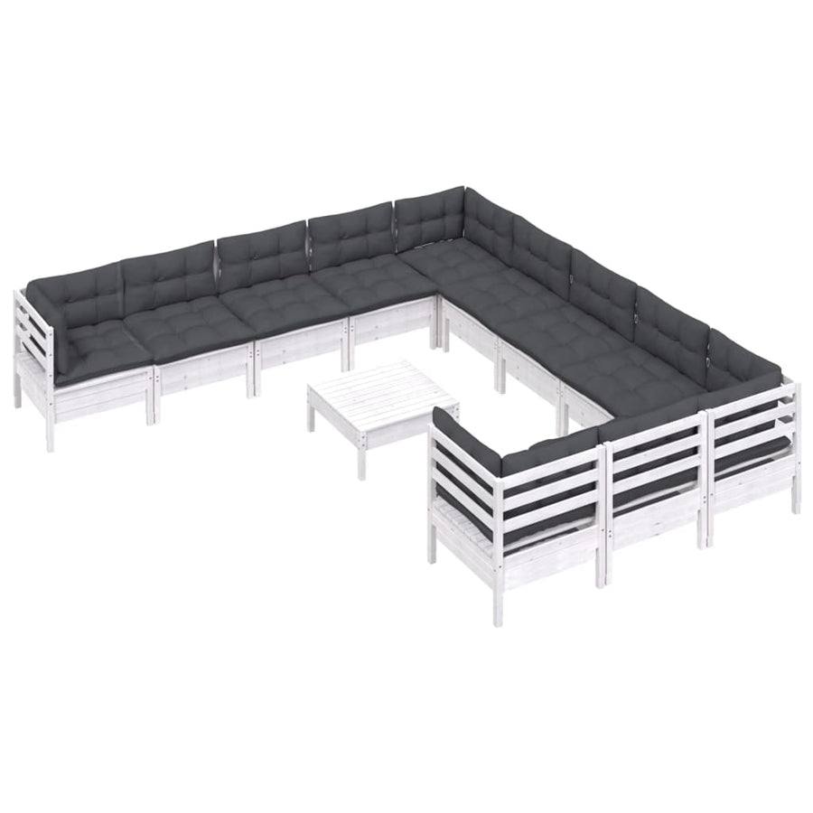 2-Delige Loungeset Met Kussens Massief Grenenhout Wit